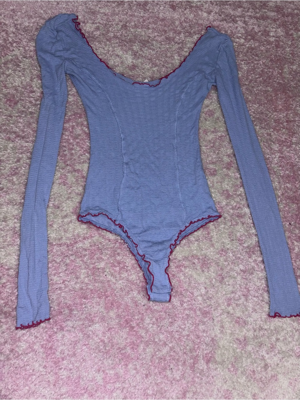 FP Movement by Free People Lilac Ribbed Long-Sleeve Bodysuit with Red Trim